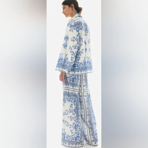 H&M Wide-Leg Loose Fit Drawstring Floral Pants - Picture 3 of 9